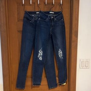 Levi’s 711 skinny, 24.  One distressed.  Both pairs only worn a couple times.